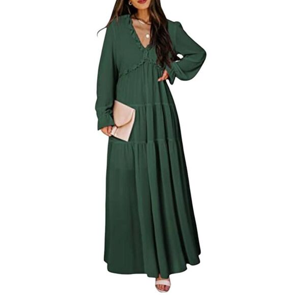 AMAZON GREEN V-NECK MAXI DRESS SZ.S NWOT - Picture 1 of 8